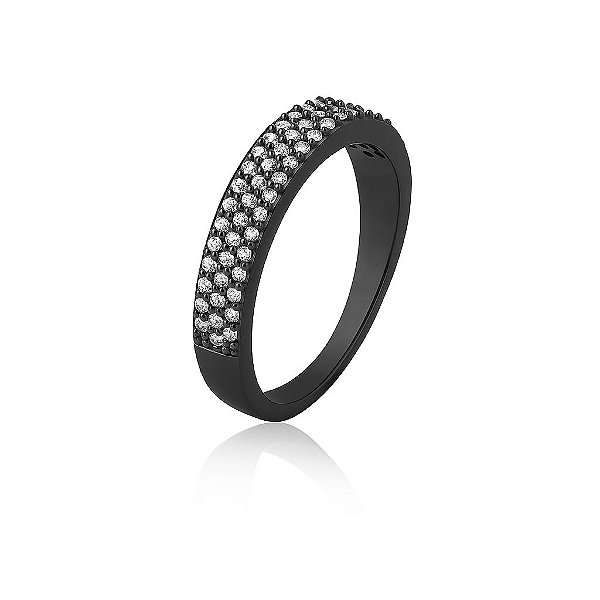 ANEL APARADOR TRÊS FILEIRAS CRAVEJADO DE ZIRCÔNIA CRISTAL FOLHEADO A RÔDIO NEGRO
