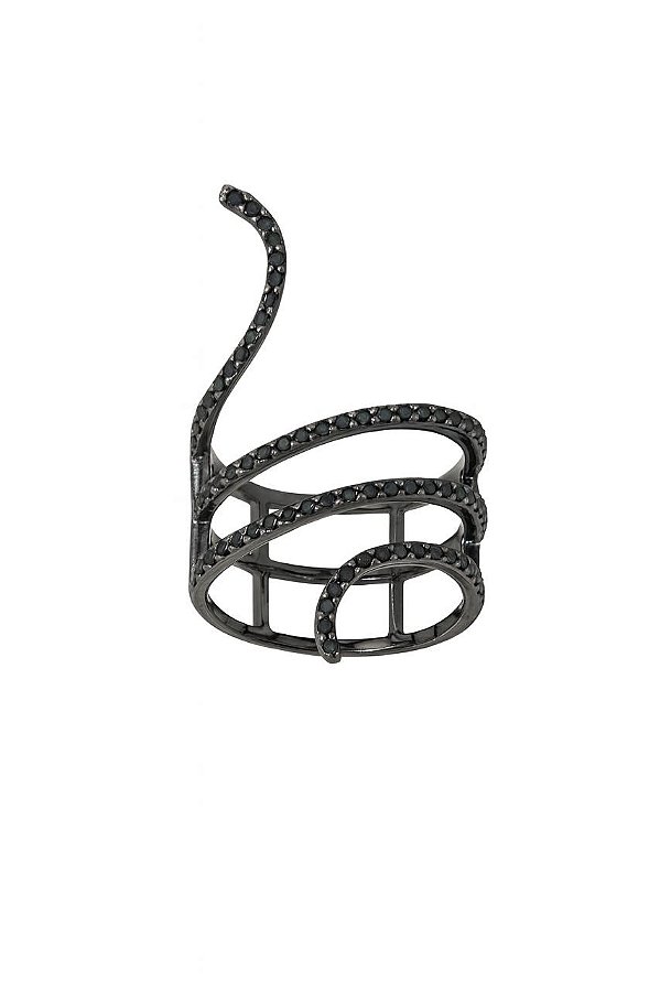 ANEL SERPENTE COM PEDRAS DE ZIRCÔNIA NEGRA FOLHEADO A RÔDIO NEGRO