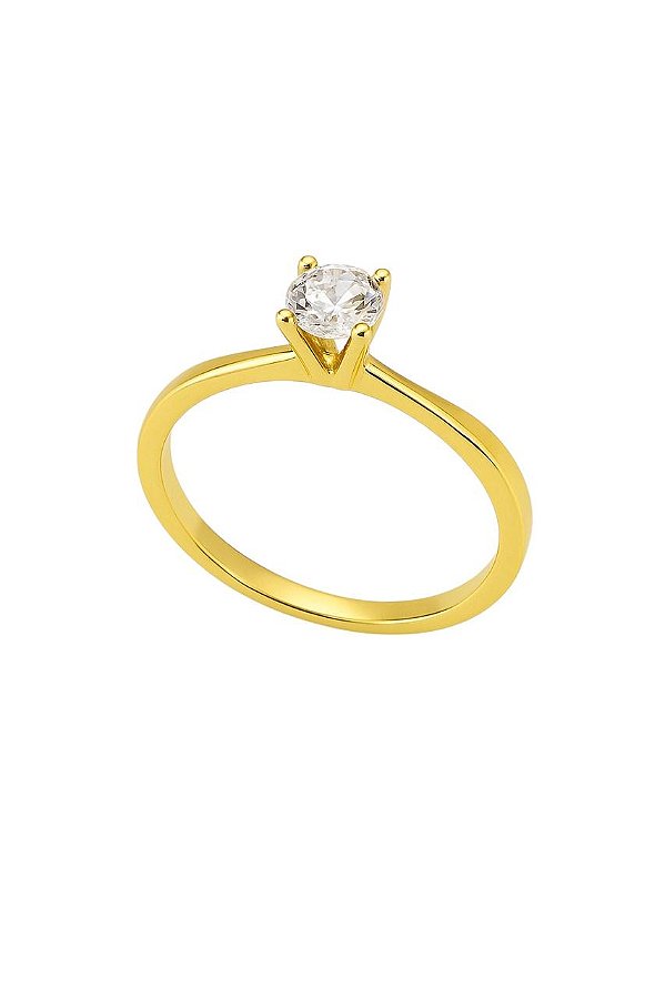 ANEL SOLITÁRIO COM PEDRA DE ZIRCÔNIA 5,0MM FOLHEADO A OURO