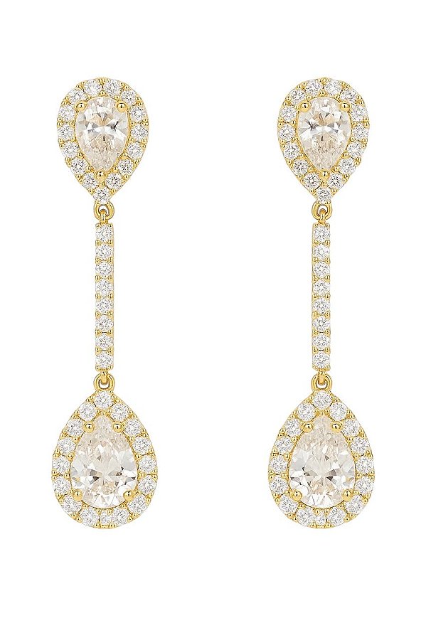 BRINCO DUAS GOTAS CRAVEJADAS DE ZIRCÔNIA FOLHEADO A OURO