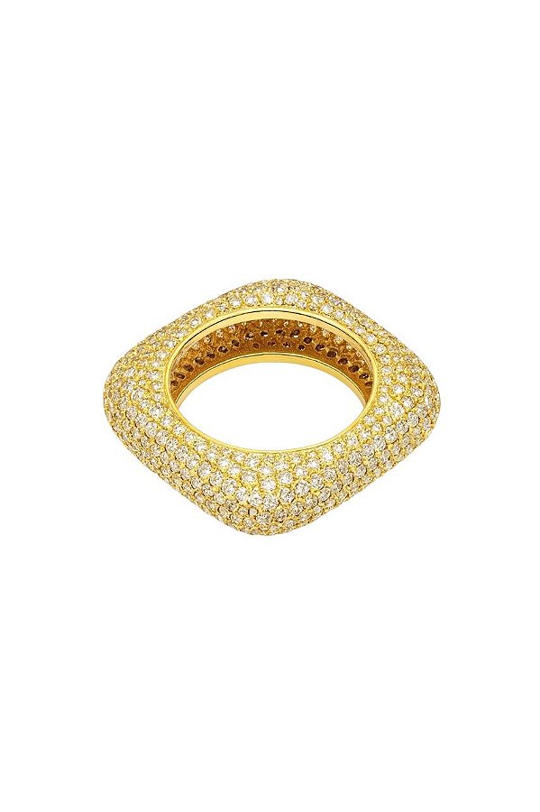 ANEL QUADRADO PAVÊ DE ZIRCÔNIA FOLHEADO A OURO