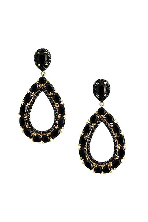 BRINCO GOTA COM PEDRAS DE ZIRCÔNIAS NEGRA FOLHEADO A OURO