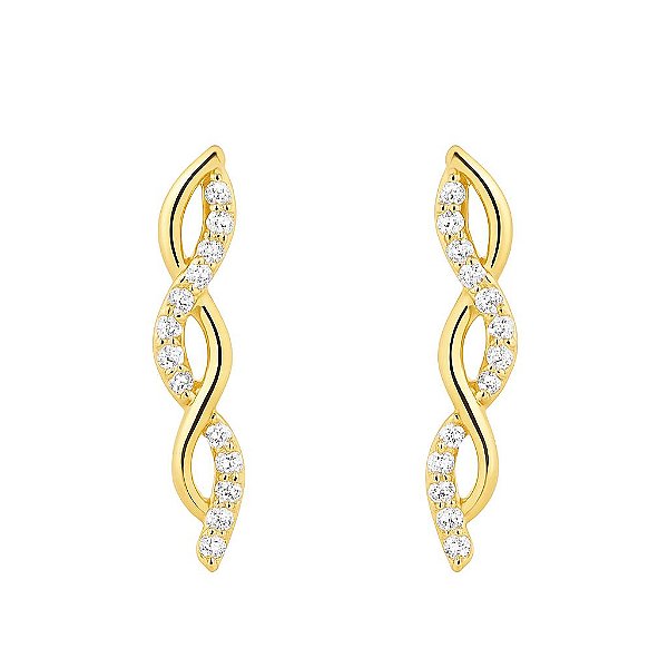 BRINCO DOURADO ONDAS COM ZIRCÔNIA FOLHEADO A OURO