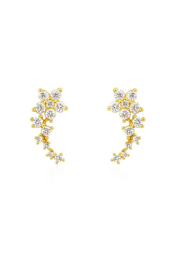 BRINCO EAR CUFF FLOR COM ZIRCÔNIA CRISTAL FOLHEADO A OURO