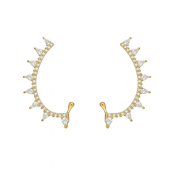 BRINCO EAR CUFF CURVADO COM ZIRCÔNIA CRISTAL FOLHEADO A OURO