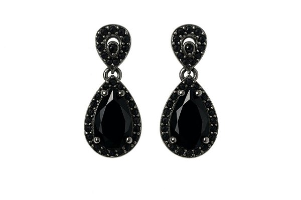 BRINCO GOTINHA CRAVEJADO EM ZIRCÔNIA NEGRA FOLHEADO A RÔDIO NEGRO