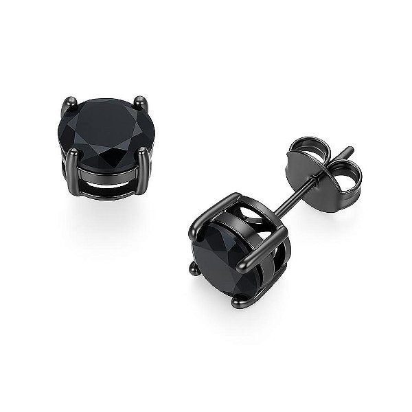 BRINCO SOLIDÁRIO REDONDO COM PEDRA DE ZIRCÔNIA NEGRA FOLHEADO A RÔDIO NEGRO