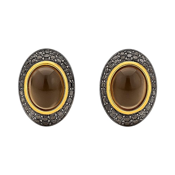 BRINCO OVAL OLHO DE TIGRE PEDRA NATURAL TRABALHADO FOLHEADO A OURO