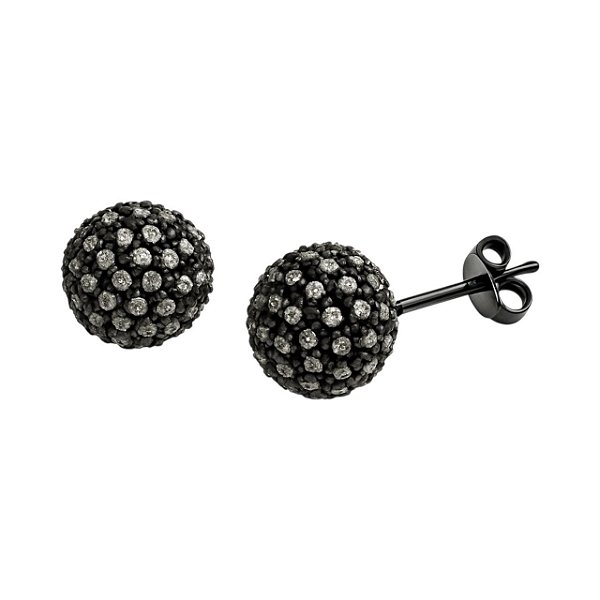 BRINCO ESFERA CRAVEJADO COM MICRO ZIRCÔNIA FOLHEADO A RÔDIO NEGRO