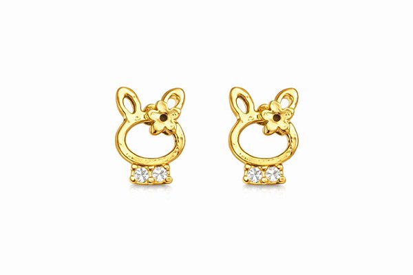 BRINCO INFANTIL COELHINHO COM ZIRCÔNIAS CRISTAL FOLHEADO A OURO
