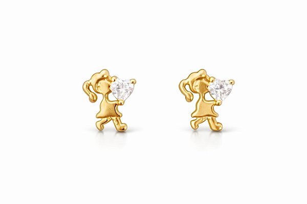 BRINCO INFANTIL MENINA COM CORAÇÃO DE ZIRCÔNIA CRISTAL FOLHEADO A OURO