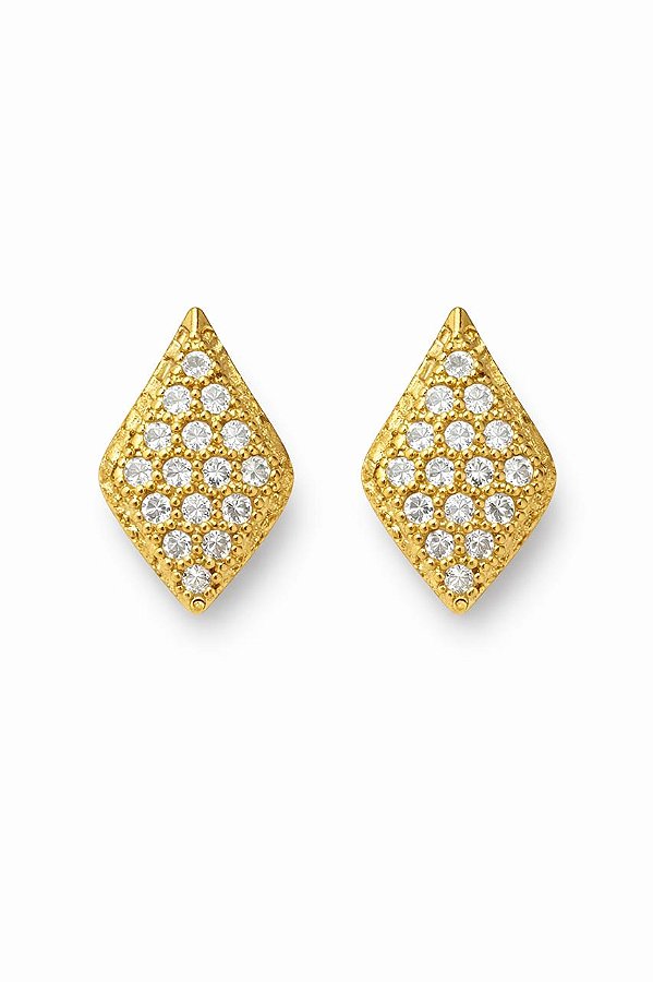 BRINCO LOSANGO CRAVEJADO COM 14 ZIRCÔNIAS FOLHEADO A OURO