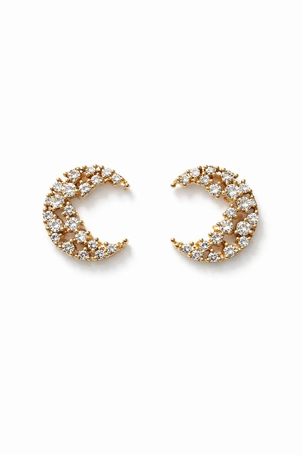 BRINCO LUA CRAVEJADO COM ZIRCÔNIAS CRISTAL FOLHEADO A OURO