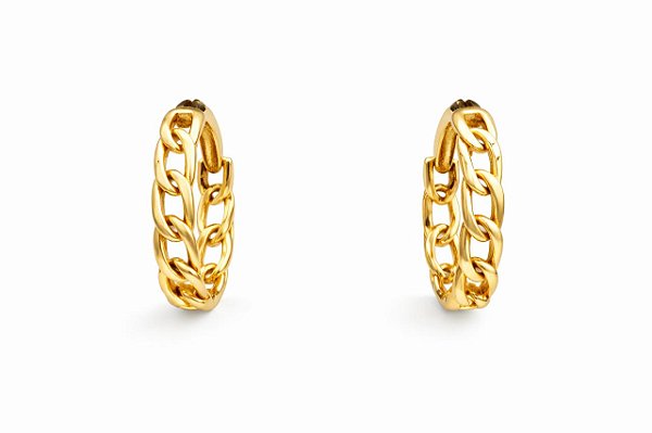 BRINCO ARGOLA CLICK PEQUENA ELO TRABALHADO FOLHEADO A OURO