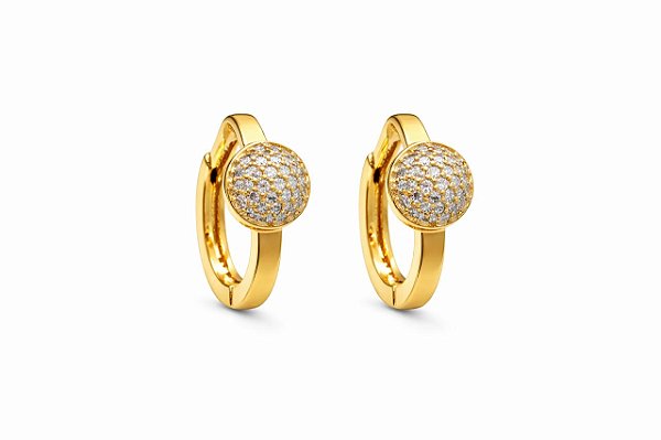 BRINCO ARGOLA CLICK COM PONTO CRAVEJADO EM ZIRCÔNIAS FOLHEADO A OURO