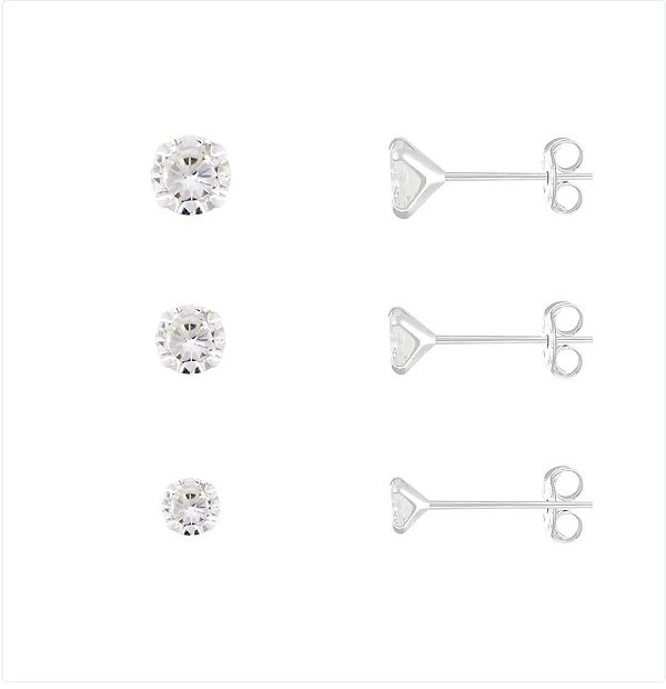 TRIO DE BRINCOS PONTO DE LUZ EM PRATA 925 COM ZIRCÔNIA