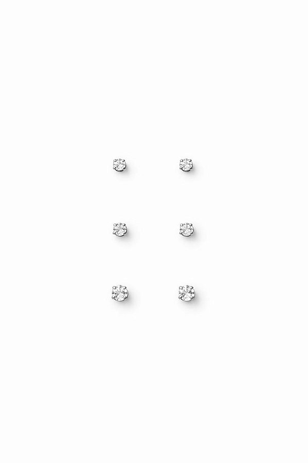 TRIO DE BRINCOS PONTO DE LUZ MINI EM PRATA 925 COM ZIRCÔNIA 2MM 2,5MM E 3MM