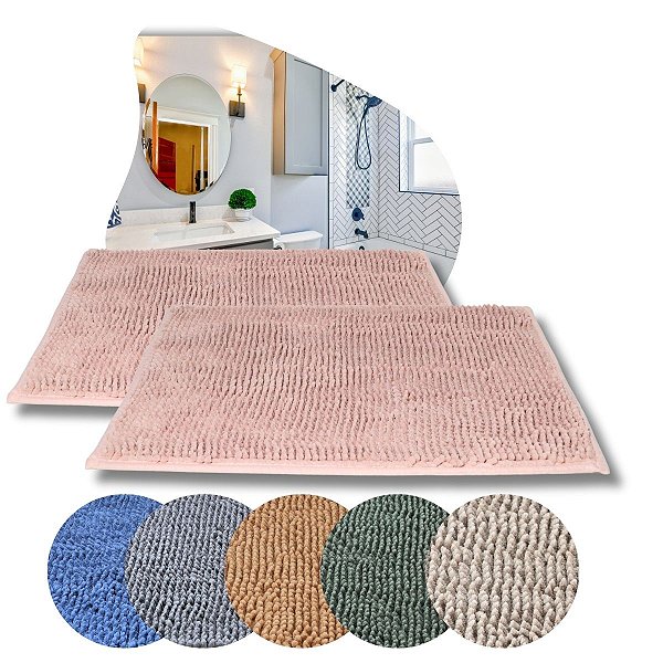 Kit 2 Tapetes Chenille para Banheiro 40x60 cm Antiderrapantes