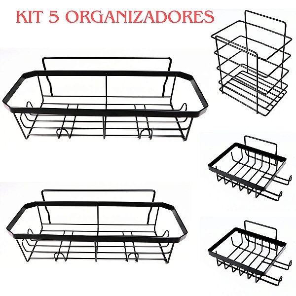 Kit Organizador de Banheiro 5 Peças com Fixação Adesiva