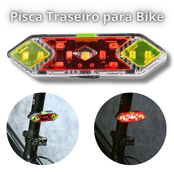 Sinalizador de Bicicleta com LED Recarregável USB 8 Modos de Luz