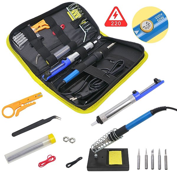 Kit de Solda Completo 14 Peças com Ferro 60W 220V e Acessórios