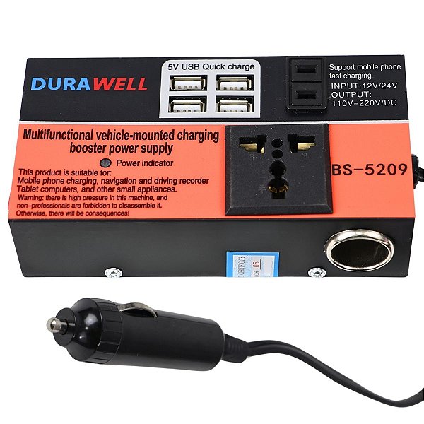 Inversor de Energia Automotivo 150W 12V Gera Somente 110V/24V Gera Somente 220V com Portas USB  5V