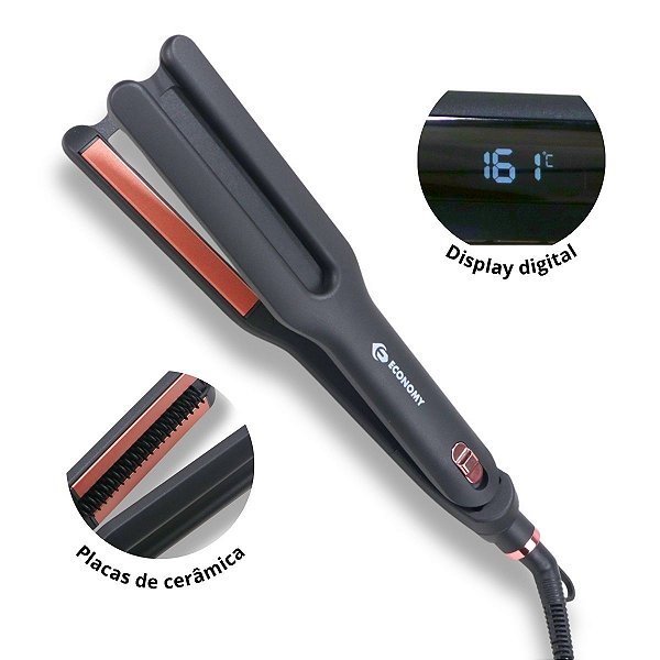 Chapinha Prancha Alisadora Cerâmica 230°C Display Digital LED Cabo 360° Aquecimento Rápido Bivolt