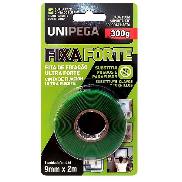 Fita Dupla Face Fixa Forte 9mm x 2m Unipega 300g