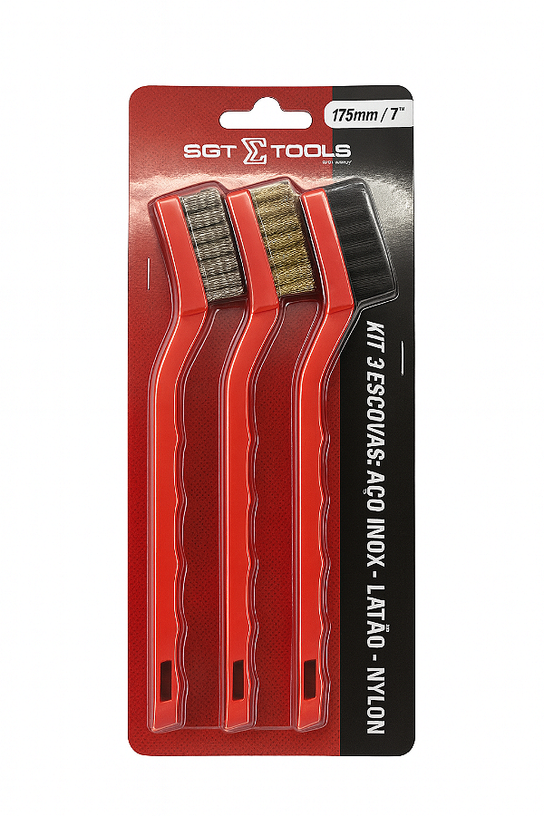 Kit 3 Escovas Aço Inox - Latão - Nylon - Sigma Tools