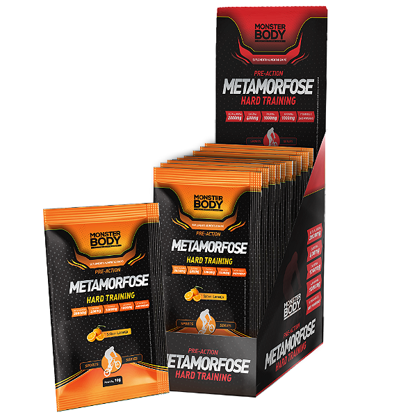 Pré Treino Metamorfose Hard Laranja - Display 15 Sachês de 10g