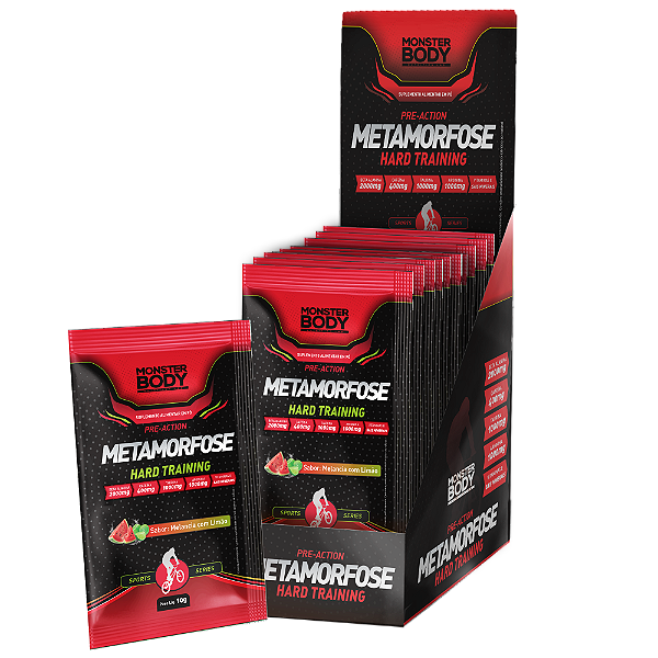 Pré Treino Metamorfose Hard Melancia c/ Limão - Display 15 Sachês de 10g