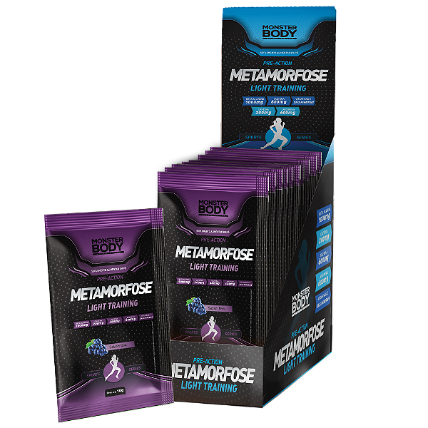 Pré Treino Metamorfose  Light Uva - Display 15 Sachês de 10g