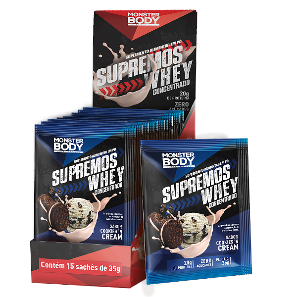 Whey Concentrado Cookies And Cream Supremo´s - Display c/ 15 Sachês de 35g