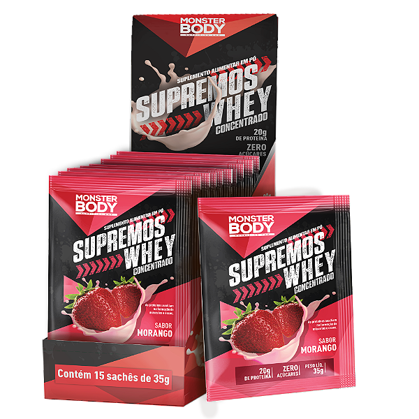 Whey Concentrado Morango Supremo´s - Display c/ 15 Sachês de 35g