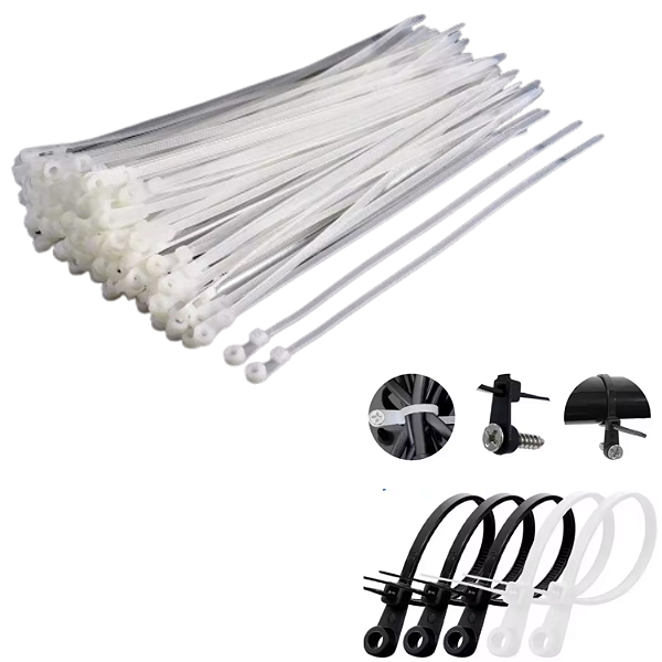 KIT 100 ABRAÇADEIRAS NYLON COM FIXADOR 4MMX15CM COR BRANCA
