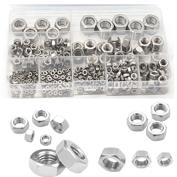 KIT 370 PORCAS HEXAGONAIS SEXTAVADA INOX M4 M5 M6 M8 M10 M12