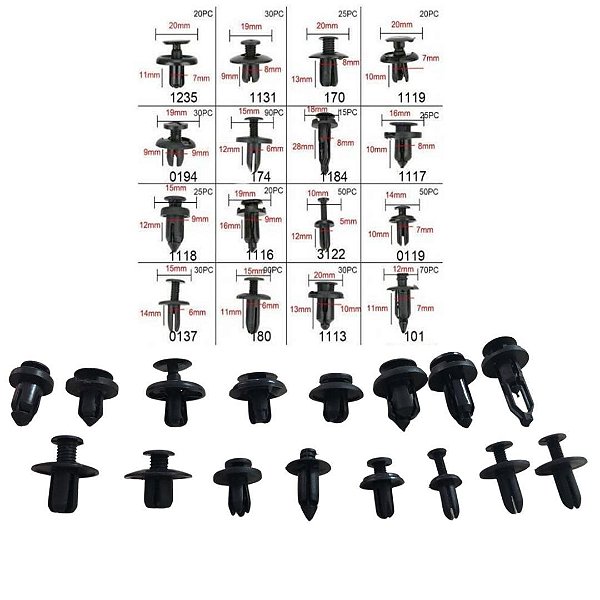 Kit 620 Presilhas Clipes Grampos Fixadores Automotivo Carro