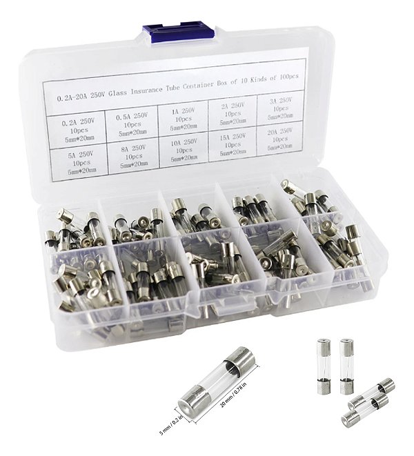 Fusível Fusíveis De Vidro 5x20 250v Kit Com 100 Pçs Variados