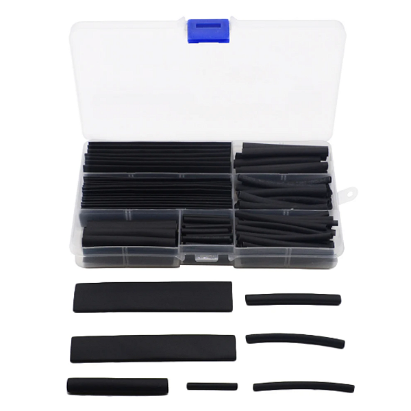 KIT 150 ESPAGUETE TERMORETRATIL PRETO COM CAIXA 7 MEDIDAS