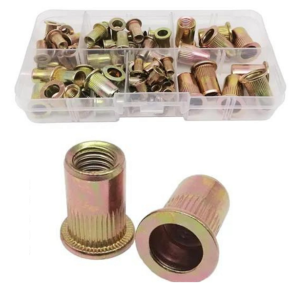 KIT 70 REBITES PORCAS ROSCA INTERNA CARBONO M3 M4 M5 M6 M8