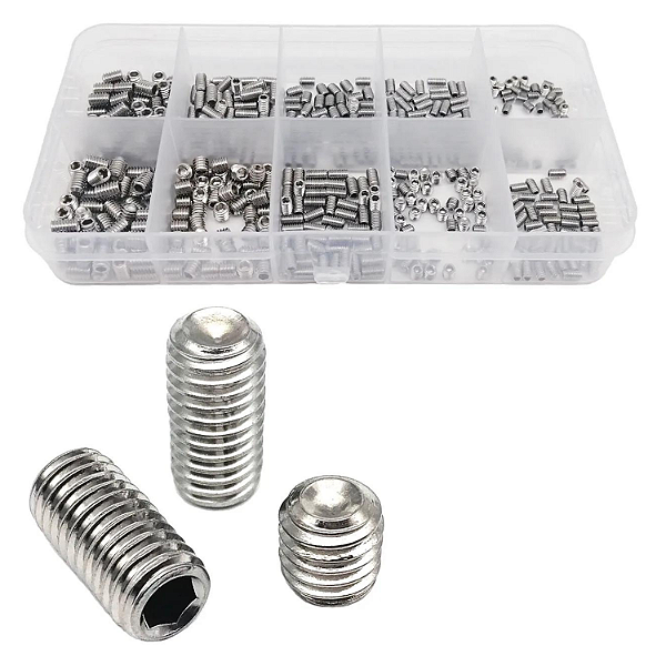 500 PARAFUSOS ROSCA SOQUETE SEM CABEÇA ALLEN M2.5 A M4 INOX