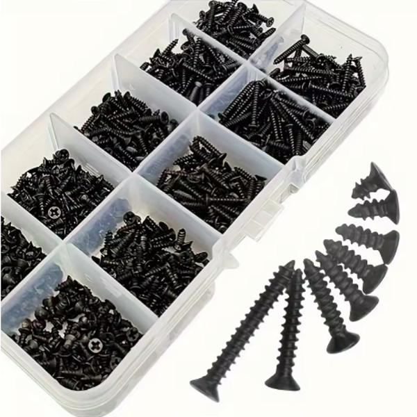 KIT 800 PARAFUSOS M2*10 PHILIPS PRETOS ROSCANTE AÇO CARBONO