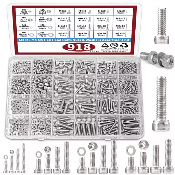 KIT 918 PORCAS PARAFUSOS SEXTAVADOS ARRUELA INOX M2 M3 M4 M5