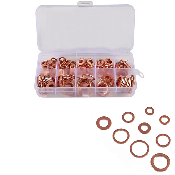 KIT 100 ARRUELAS DE COBRE m4 m5 m6 m8 m10 m12 m14 7 tamanhos