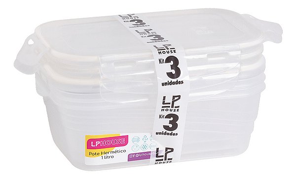 Conjunto Potes Herméticos Marmita Plástico Com Tampa Trava 1l