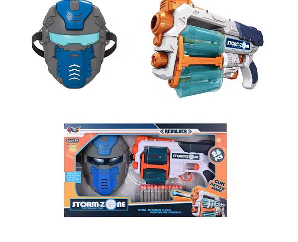 Pistola Nerf Lança Dardos Giratória Com Máscara E Alvo 24 Dardos