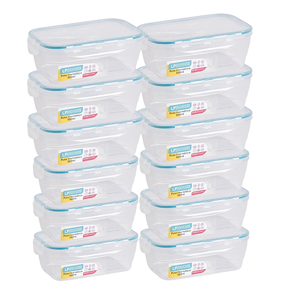 Kit 12 Potes Herméticos Marmita Fitness Tampa Colors 500ml