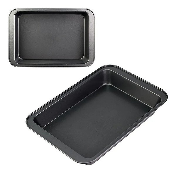 Kit 2 Formas Assadeira Antiaderente Retangular Aço 37x25x5