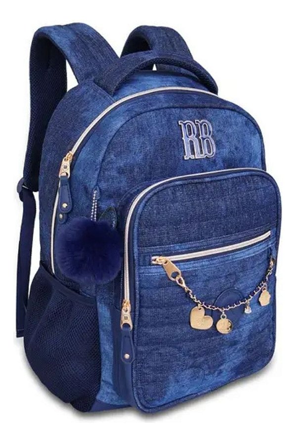Mochila De Costas Escolar Juvenil Rebecca Bonbon Jeans Azul