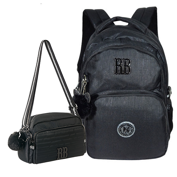 Kit Mochila 19 Rebecca Bonbon E Bolsa Transversal Preta